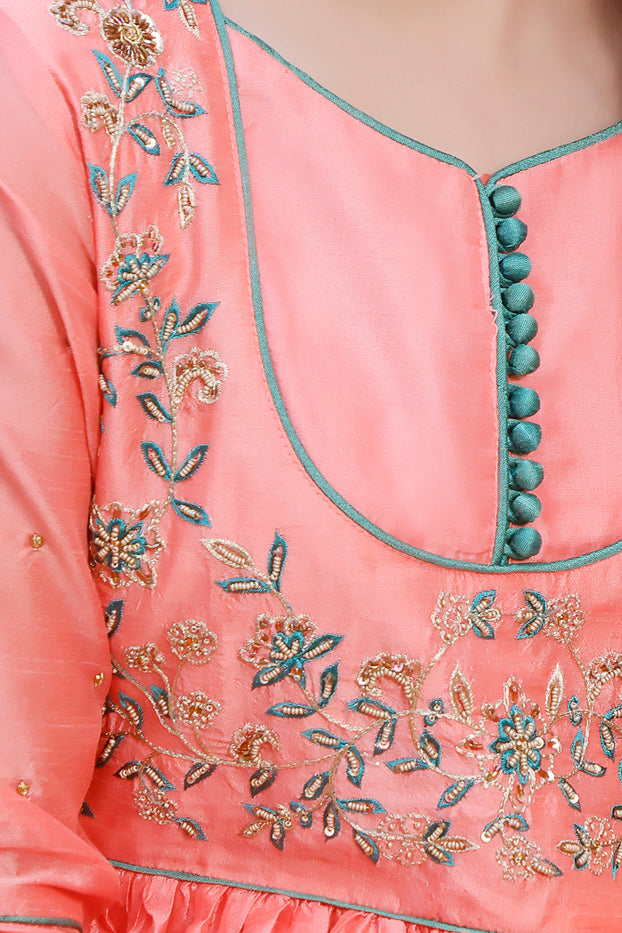 Embroidered Raw Silk Peplum Style Gharara Suit | MEHRU | G3040