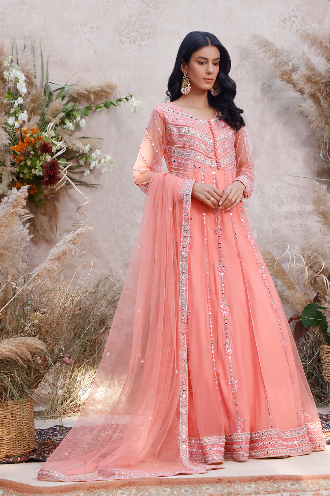 Mirror Embroidered Net Long Maxi | M202377