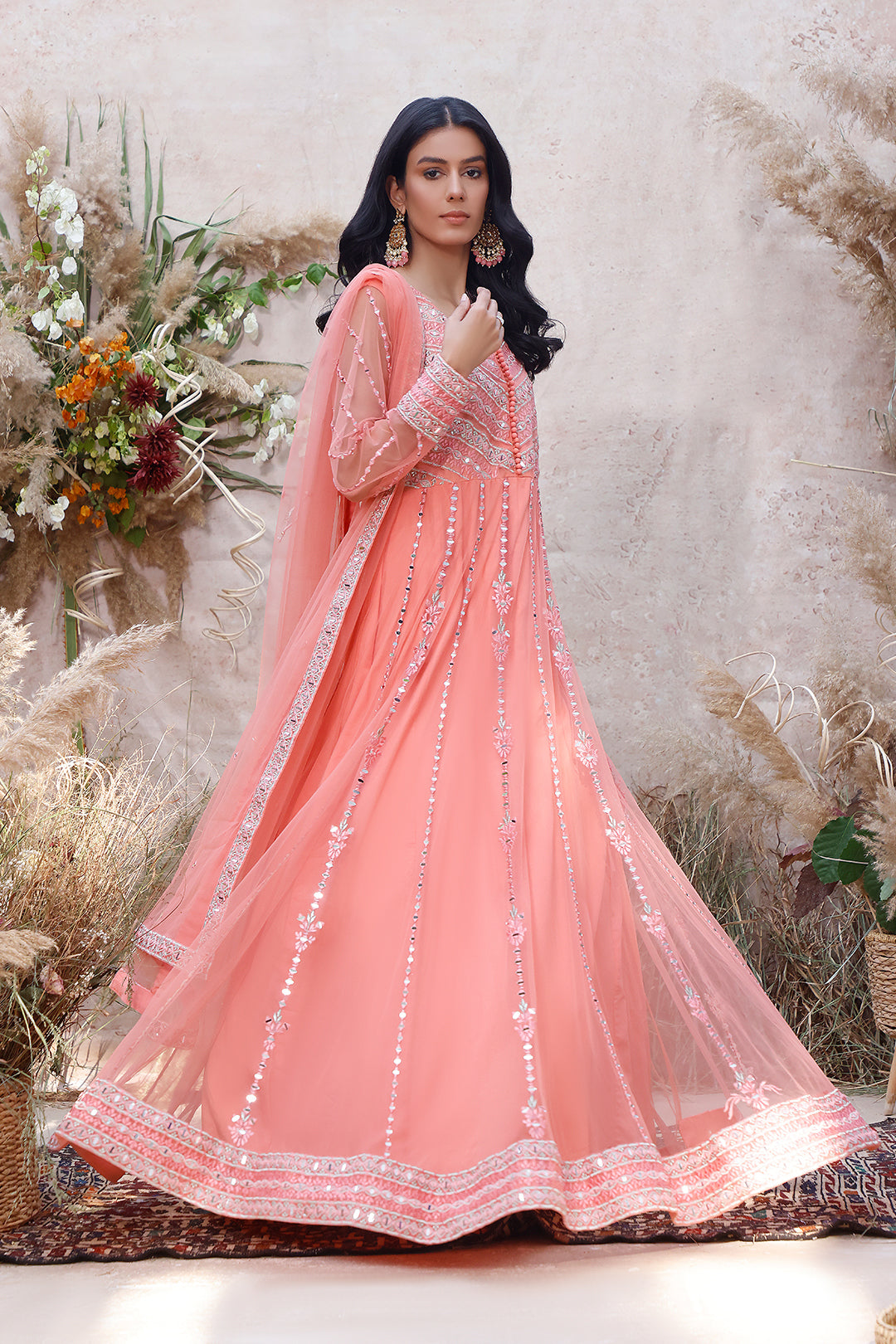 Mirror Embroidered Net Long Maxi | M202377