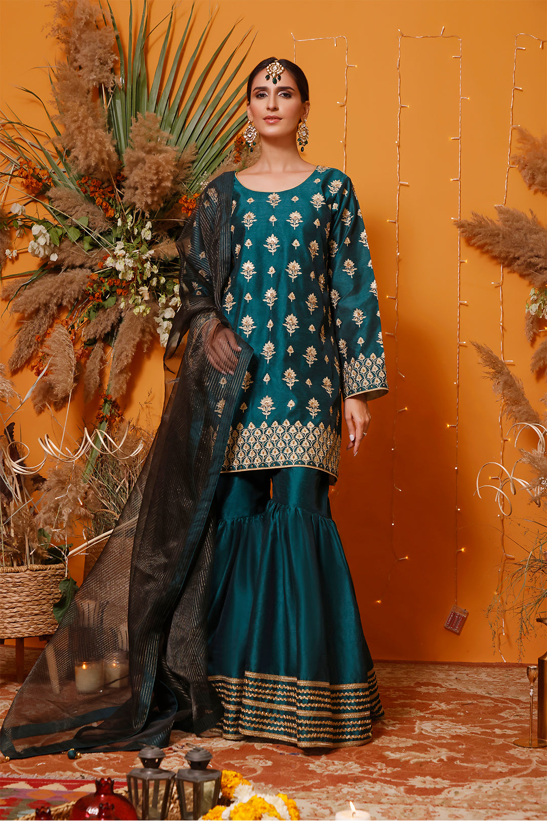 Zari Embroidered Raw Silk Gharara Suit | G202373