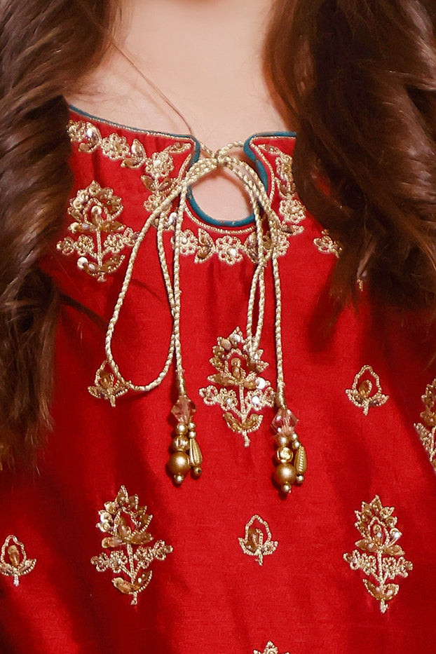Aari Embroidered Raw Silk Gharara Suit | MEHRU | G3085