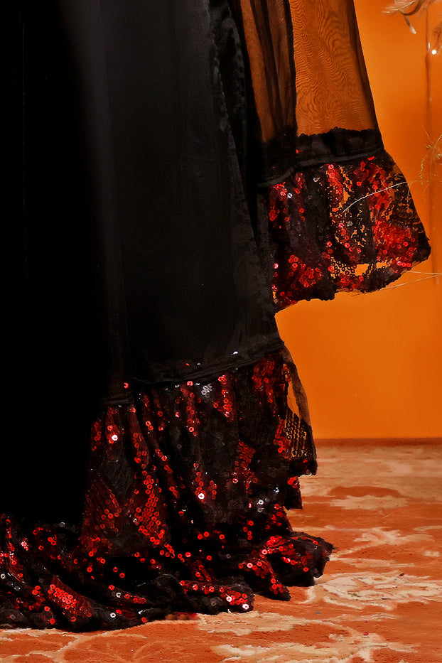 Checkered Sequins Ruffled Velvet Lehenga Choli | MEHRU | L3093