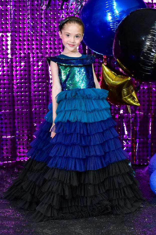 Peacock Colors Sequins Bodice Western Gown | BIRTHDAY BASH | WM3144