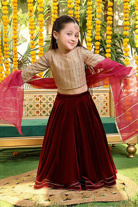 Kinder Kids Girls Navy Blue & Pink Embroidered Ready to Wear Lehenga &  Blouse With Dupatta - Absolutely Desi