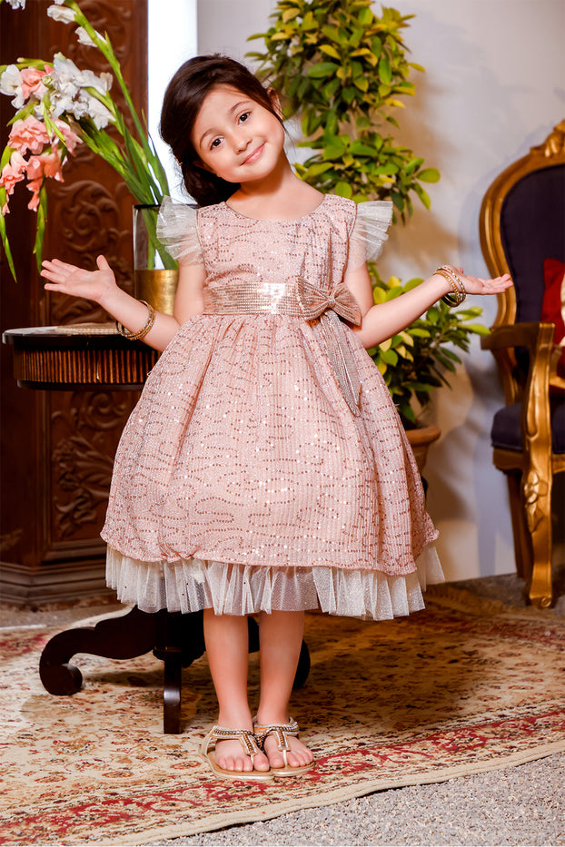 Self Crinkled Sequins Glitter Net Frock | KAIRA | F2048