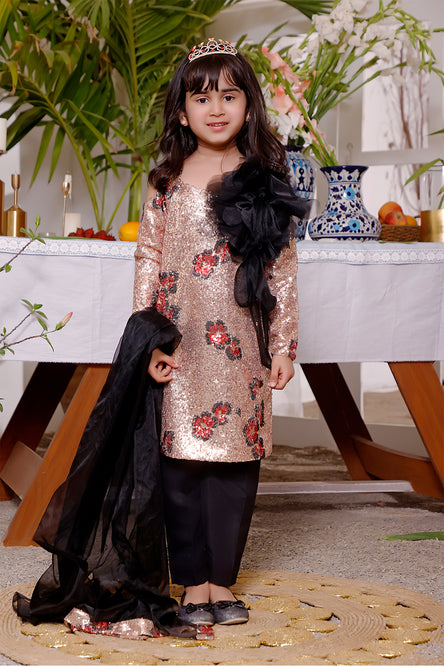 Floral Self Sequins Origami Style 3pc Suit | KAIRA | S3107