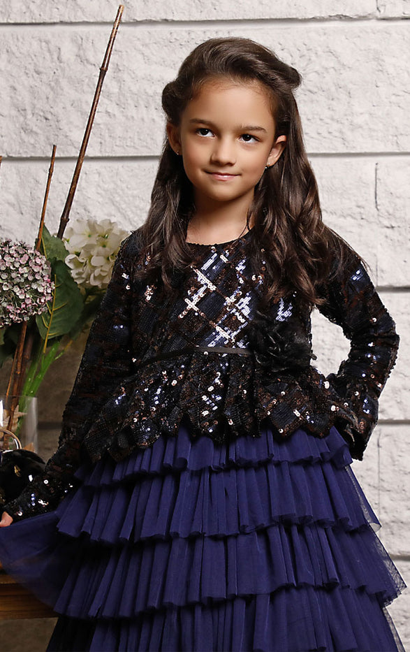 Two Tone Sequins Ruffled Layers Frock | WC1920 | F2045