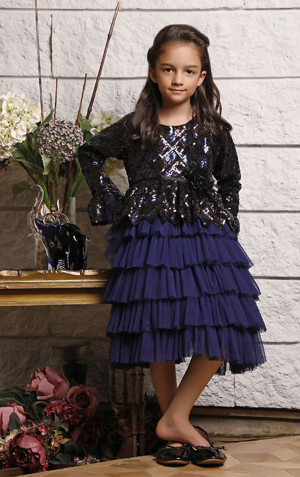 Two Tone Sequins Ruffled Layers Frock | WC1920 | F2045