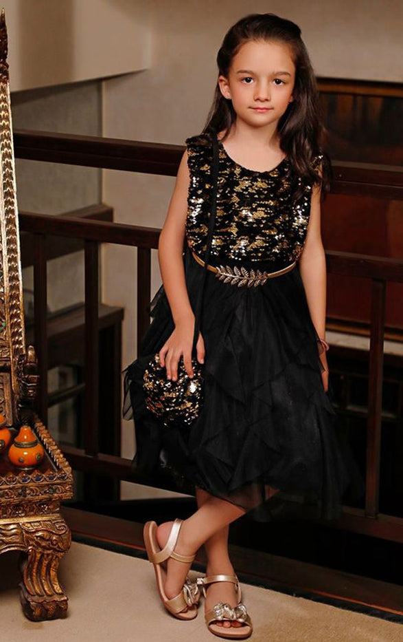 Double Sided Sequins Net Flayer Frock | WC1920 | F2047