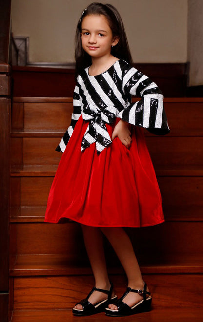 Stripes Sequins Velvet Frock | WC1920 | F2050