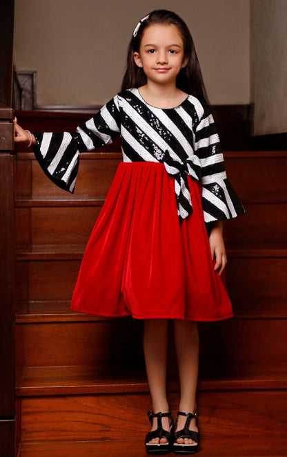 Stripes Sequins Velvet Frock | WC1920 | F2050