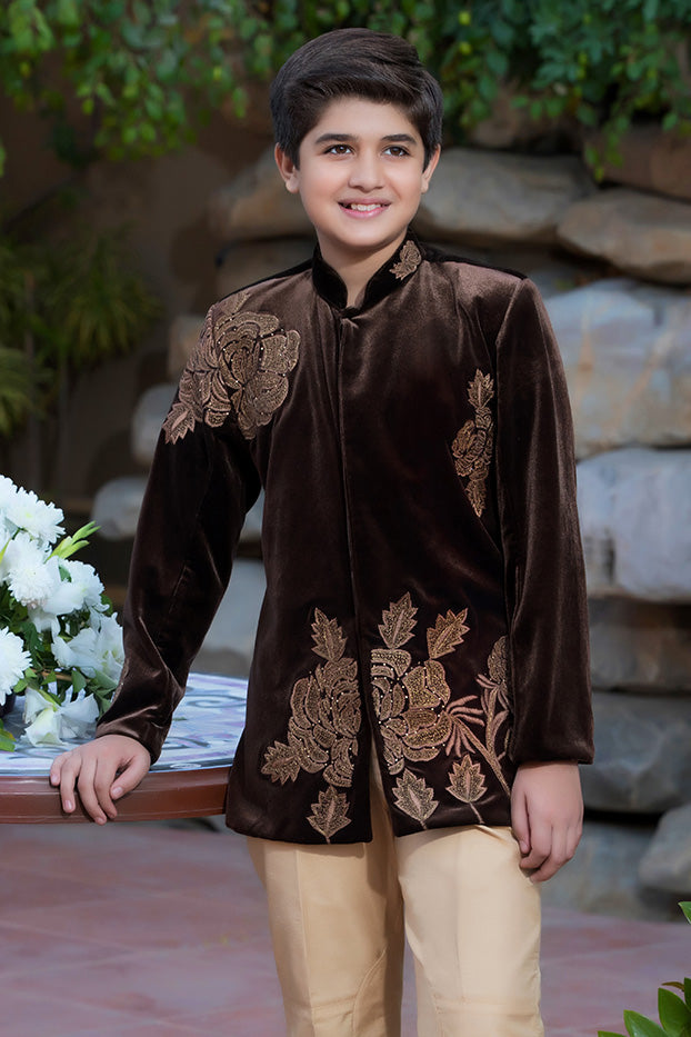 Embroidered Velvet Prince Coat Suit | WC1718 | B507 - SANA'S