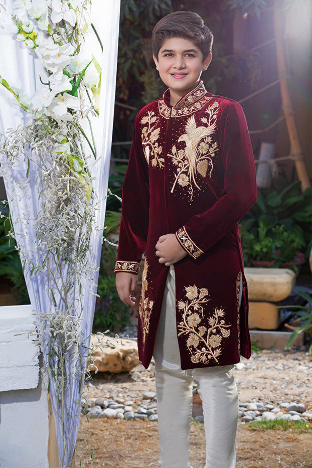 Embroidered Velvet Sherwani Suit | WC1718 | B509 - SANA'S