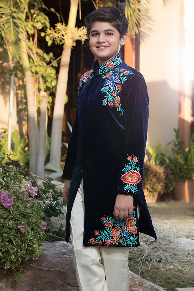 Embroidered Velvet Sherwani Suit | WC1718 | B513 - SANA'S