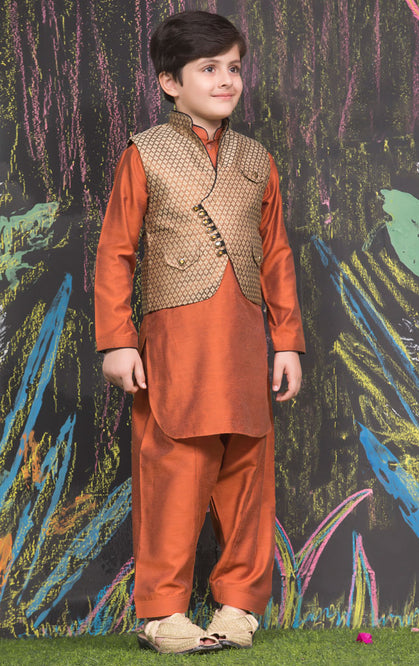 Raw Silk Kurta Shalwar Wasitcoat Suit | SS18 | B539 - SANA'S