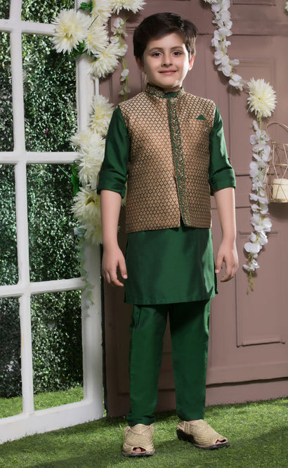 Raw Silk Kurta Shalwar Waistcoat Suit | SS18 | B540