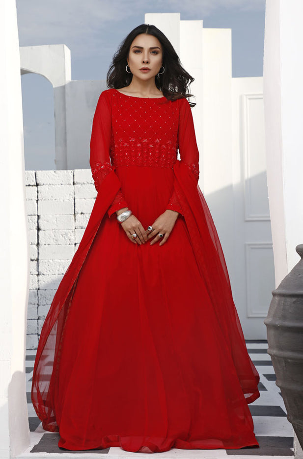 Handwork Embroidered Chiffon Long Maxi | Valentines Special | M763