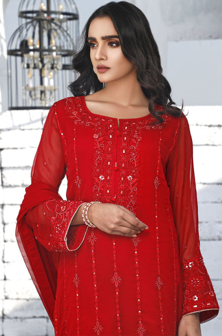 Self Handwork Embroidered Raw Silk 3pc Suit | Valentines Special | S764