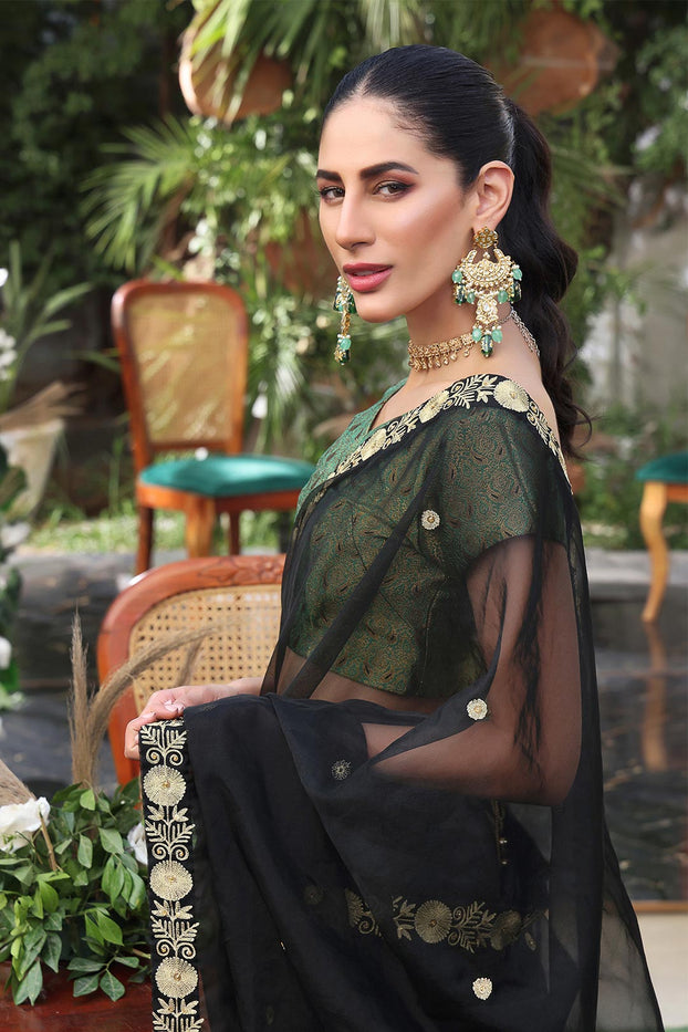 Aari Embroidered Organza Banarsi Luxury Saree | ZEENAT | SR202225