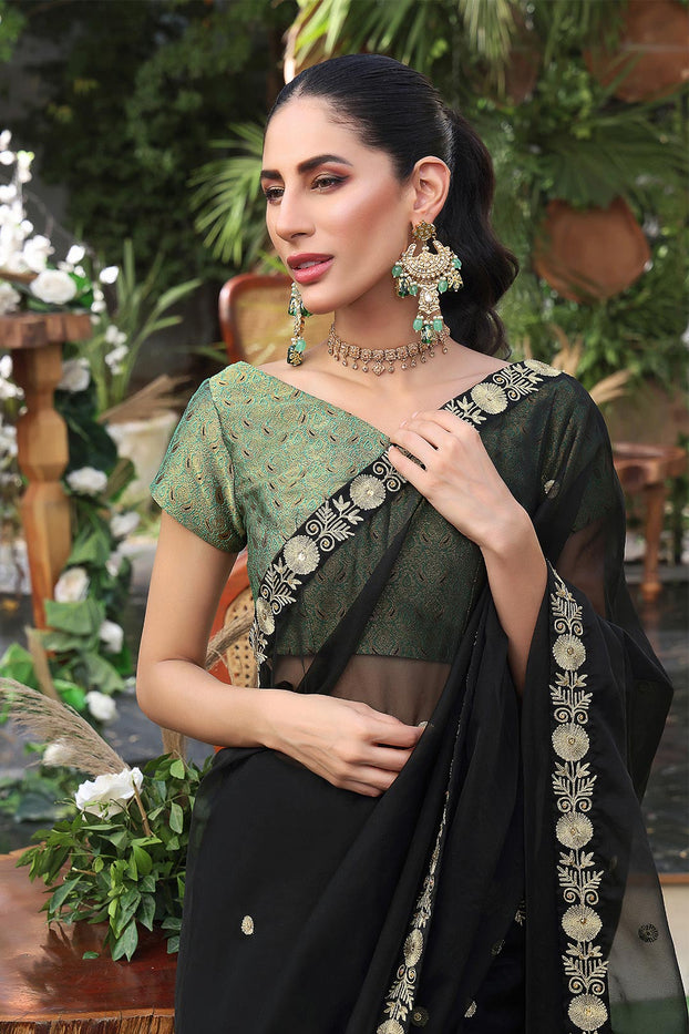 Aari Embroidered Organza Banarsi Luxury Saree | ZEENAT | SR202225
