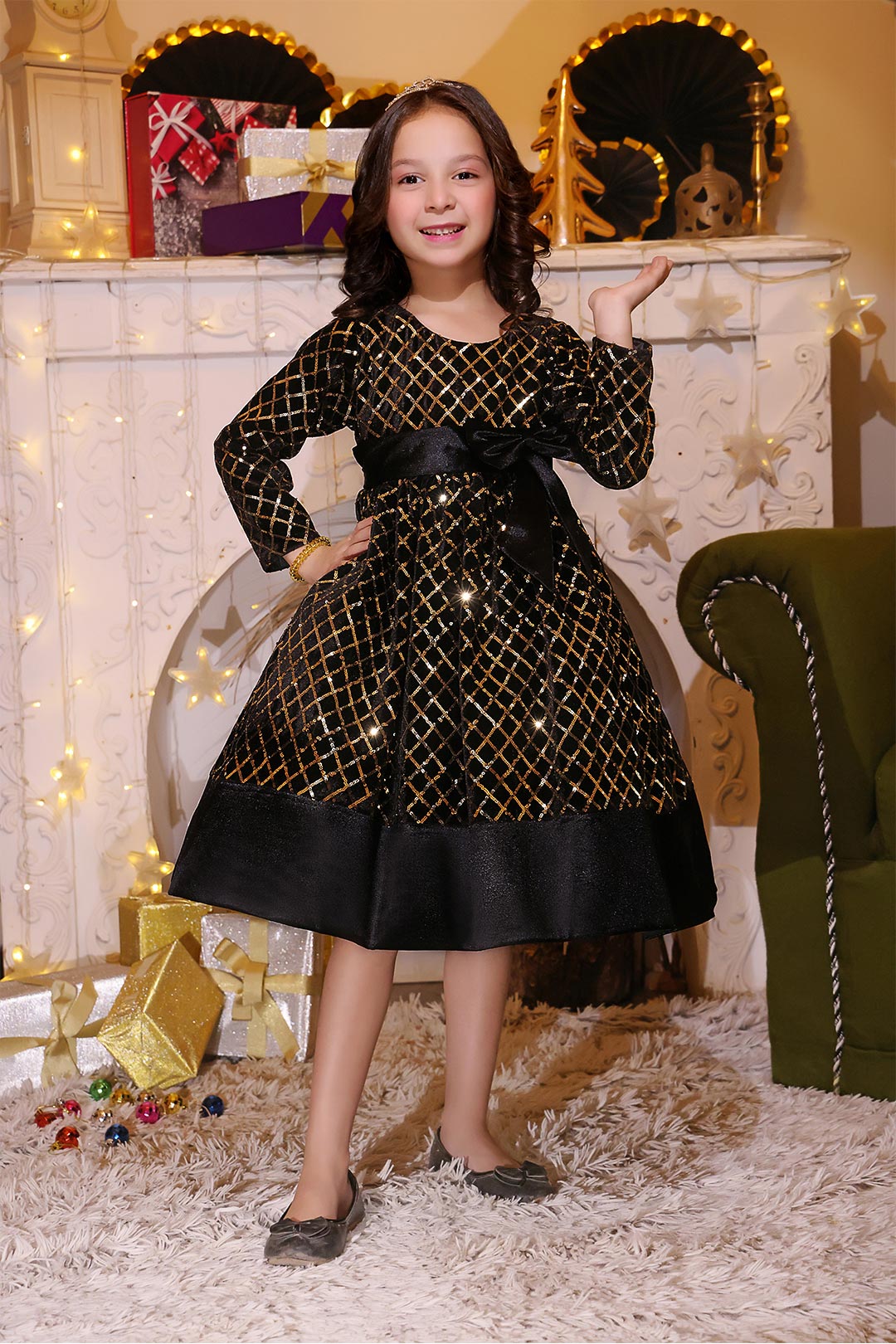 Criss Cross Sequins Velvet Frock | Winter Festive | F2193