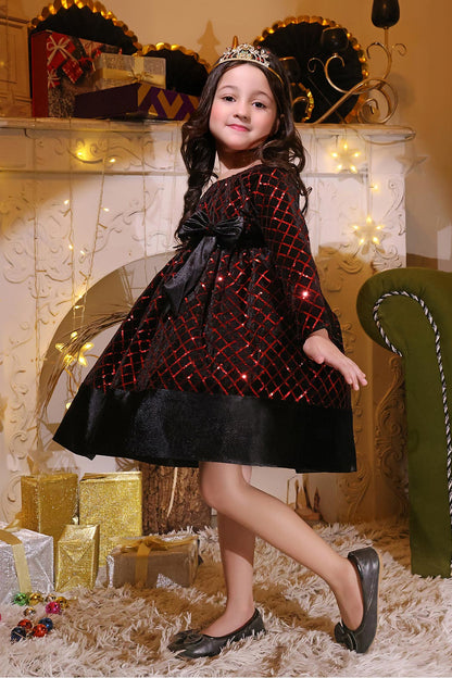 Criss Cross Sequins Velvet Frock | Winter Festive | F2193