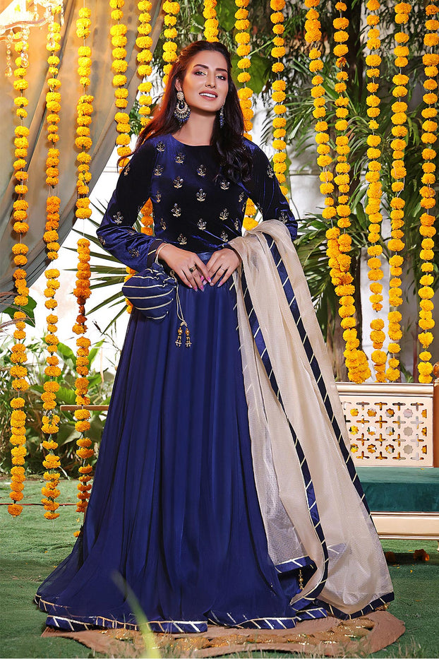 Handwork Boti Embroidered Velvet Lehenga Choli | ZEENAT | L3131 & L123131