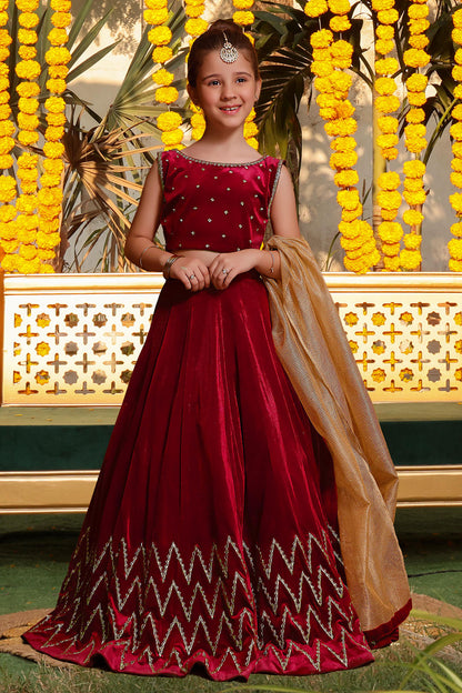 Handwork Embroidered Solid Velvet Lehenga Choli | ZEENAT | L3099