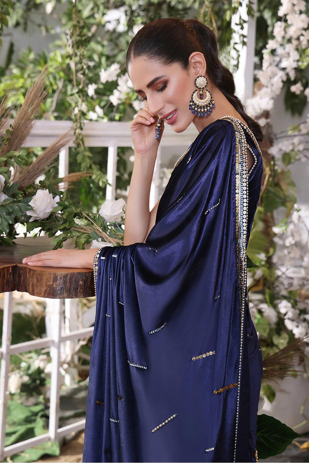 Handwork Embroidered Solid Velvet Luxury Saree | ZEENAT | SR202220