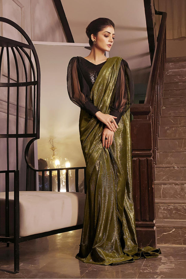 Solid Moonlight Saree with Sequins Puffed Top | COCKTAIL | SR202236
