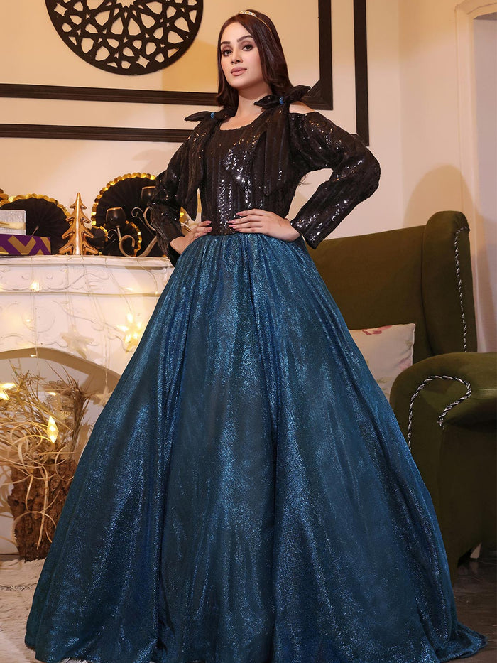 Moonlight Sequins Full Length Western Style Gown | Winter Festive | WM123148
