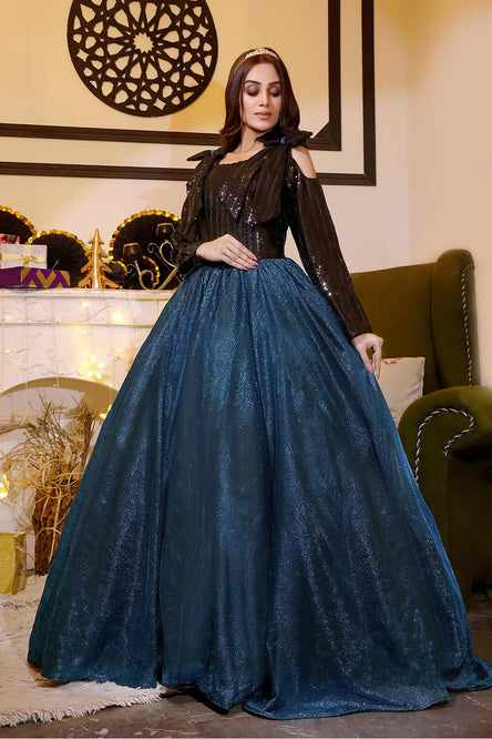 Moonlight Sequins Full Length Western Style Gown | Winter Festive | WM123148