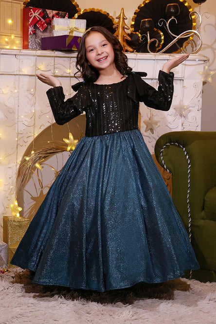 Moonlight Sequins Full Length Western Style Gown | Winter Festive | WM3148