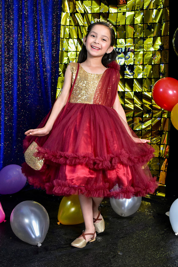 Sequins & Double Layer Net Frock | BIRTHDAY BASH | F2300