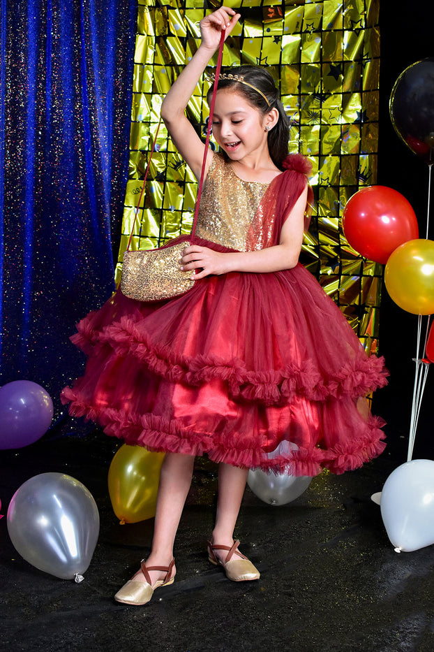 Sequins & Double Layer Net Frock | BIRTHDAY BASH | F2300
