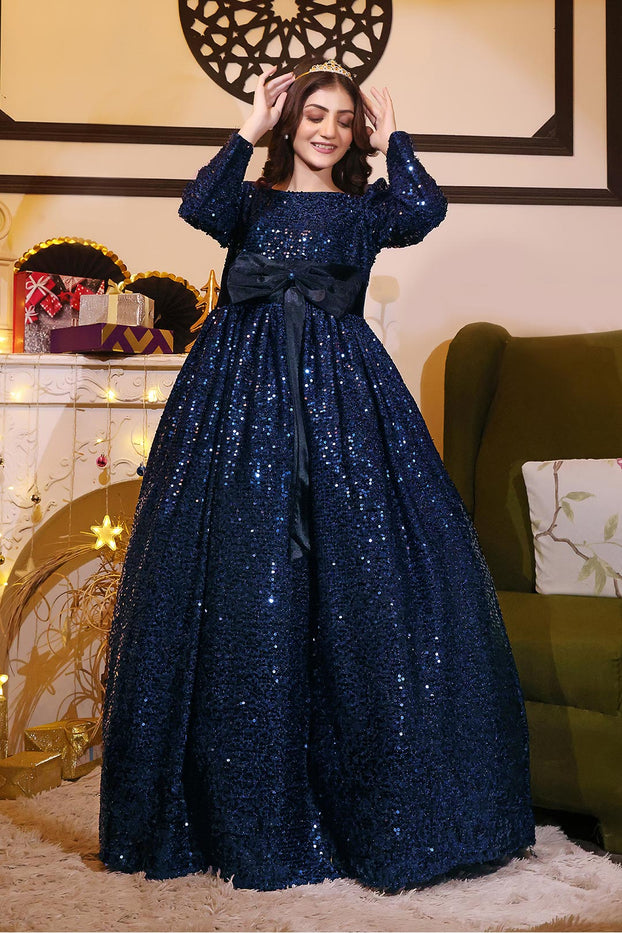 Textured Sequins Full Length Western Style Gown | Winter Festive | WM123145