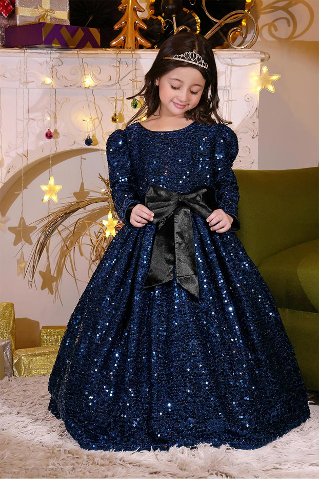 Textured Sequins Full Length Western Style Gown | Winter Festive | WM3145