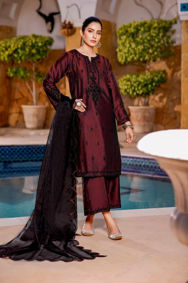 Lychee Silk Aari Embroidered 3pc Suit | Eid Affairs | S202116