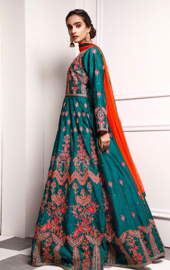 Fully Aari Handwork Embroidered Raw Silk Long Maxi | SHEHNAI | M2019141